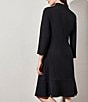Color:Black - Image 2 - Deco Crepe Woven V-Neck 3/4 Sleeve Tiered Ruffled Hem A-Line Dress