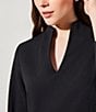 Color:Black - Image 4 - Deco Crepe Woven V-Neck 3/4 Sleeve Tiered Ruffled Hem A-Line Dress