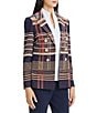 Ming Wang Double Breasted Plaid Notch Lapel Collar Long Sleeve Jacket - Image 3