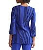 Ming Wang Dual-Tone Soft Knit Split V-Neck 3/4 Sleeve Tunic, Color:Sapphire Sea/Black - Image 2