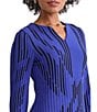 Ming Wang Dual-Tone Soft Knit Split V-Neck 3/4 Sleeve Tunic, Color:Sapphire Sea/Black - Image 4