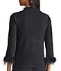 Ming Wang Embellished Soft Knit High Neck 3/4 Feather Trim Top, Color:Black/White - Image 2