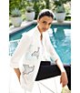 Color:White/Serene/Limestone/Black - Image 6 - Embroidered Cotton Poplin Stand Collar 3/4 Sleeve Jacket