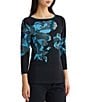 Ming Wang Floral Jacquard Knit Crew Neck Bracelet Sleeve Coordinating Tunic - Image 1