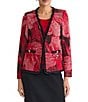 Ming Wang Floral Jacquard Knit Ruffle V-Neck Long Sleeve Jacket, Color:Holiday/Twig/Black - Image 1
