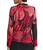 Ming Wang Floral Jacquard Knit Ruffle V-Neck Long Sleeve Jacket, Color:Holiday/Twig/Black - Image 2