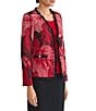 Ming Wang Floral Jacquard Knit Ruffle V-Neck Long Sleeve Jacket, Color:Holiday/Twig/Black - Image 3