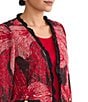 Ming Wang Floral Jacquard Knit Ruffle V-Neck Long Sleeve Jacket, Color:Holiday/Twig/Black - Image 4