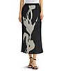 Ming Wang Floral Soft Ribbed Knit No-Roll Elastic Waist Pull-On Coordinating Skirt - Image 1