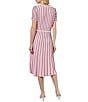 Color:Perfect Pink/Black - Image 2 - Grid Striped Soft Knit Round Neck Short Sleeve A-Line Dress