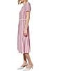 Color:Perfect Pink/Black - Image 3 - Grid Striped Soft Knit Round Neck Short Sleeve A-Line Dress