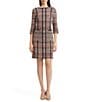 Ming Wang Horizontal Multi-Stitch Knit Round Neck 3/4 Sleeve Button-Front Sheath Dress - Image 1