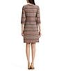 Ming Wang Horizontal Multi-Stitch Knit Round Neck 3/4 Sleeve Button-Front Sheath Dress - Image 2