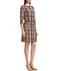 Ming Wang Horizontal Multi-Stitch Knit Round Neck 3/4 Sleeve Button-Front Sheath Dress - Image 3
