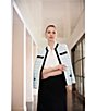 Color:Serene/White/Black - Image 4 - Houndstooth Print Contrasting Trim Crew Neck 3/4 Sleeve Knit Statement Jacket