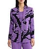 Ming Wang Jacquard Knit Abstract Mandarin Collar Long Sleeve Fitted Jacket - Image 1