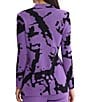 Ming Wang Jacquard Knit Abstract Mandarin Collar Long Sleeve Fitted Jacket - Image 2