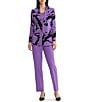 Ming Wang Jacquard Knit Abstract Mandarin Collar Long Sleeve Fitted Jacket - Image 4