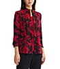 Ming Wang Jacquard Knit Abstract Stand Collar Bracelet Sleeve Single Button-Front Jacket - Image 1