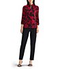 Ming Wang Jacquard Knit Abstract Stand Collar Bracelet Sleeve Single Button-Front Jacket - Image 3