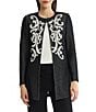 Ming Wang Jacquard Knit Filigree Round Neck Long Sleeve Jacket - Image 1