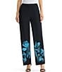 Ming Wang Jacquard Knit Floral Placement Print No Roll Elastic Waist Pull-On Coordinating Pants - Image 1