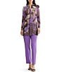Ming Wang Jacquard Knit Multi Color Abstract Mandarin Collar Tailored Jacket - Image 4