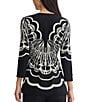 Ming Wang Jacquard Knit Printed Split V-Neck Bracelet Sleeve Tunic - Image 2