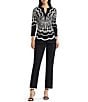 Ming Wang Jacquard Knit Printed Split V-Neck Bracelet Sleeve Tunic - Image 4