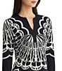 Ming Wang Jacquard Knit Printed Split V-Neck Bracelet Sleeve Tunic - Image 5