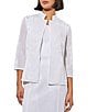 Color:White - Image 1 - Jacquard Knit Soutache Trim Mandarin Collar 3/4 Sleeve Open Front Coordinating Jacket