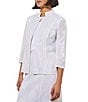 Color:White - Image 3 - Jacquard Knit Soutache Trim Mandarin Collar 3/4 Sleeve Open Front Coordinating Jacket