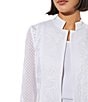 Color:White - Image 5 - Jacquard Knit Soutache Trim Mandarin Collar 3/4 Sleeve Open Front Coordinating Jacket