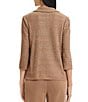 Ming Wang Jacquard Knit Tonal Wing Collar 3/4 Sleeve One-Front Button Jacket - Image 2