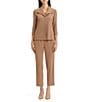 Ming Wang Jacquard Knit Tonal Wing Collar 3/4 Sleeve One-Front Button Jacket - Image 5
