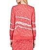 Color:Flamenco/White - Image 2 - Knit Abstract Print Open Front 3/4 Sleeve Jacket