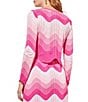 Color:Rose/Pink/White - Image 2 - Knit Chevron Ombre Print Crew Neck Long Sleeve Cropped Scalloped Hem Coordinating Top