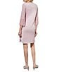 Color:Perfect Pink/Rose/White - Image 2 - Knit Floral Print V-Neck 3/4 Pleated Bell Sleeves A-Line Dress