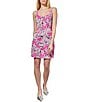 Color:Perfect Pink/Multi - Image 1 - Knit Floral Scoop Neck Sleeveless Contrast Trim Sheath Mini Dress