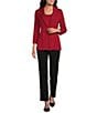 Ming Wang Knit Notch Lapel Bracelet Sleeve Single-Button Jacket - Image 3