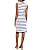 Color:White/Black - Image 2 - Knit Stripe Print Scoop Neck Sleeveless Faux Pocket Sheath Dress