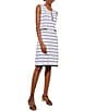 Color:White/Black - Image 3 - Knit Stripe Print Scoop Neck Sleeveless Faux Pocket Sheath Dress