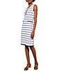 Color:White/Black - Image 4 - Knit Stripe Print Scoop Neck Sleeveless Faux Pocket Sheath Dress