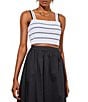 Color:White/Black - Image 1 - Knit Striped Square Neck Sleeveless Cropped Tank