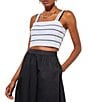 Color:White/Black - Image 4 - Knit Striped Square Neck Sleeveless Cropped Tank