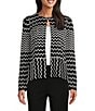 Color:Black/White - Image 1 - Knit Zig Zag Pattern Round Neck Long Sleeve Hook Front Jacket