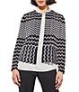 Color:Black/White - Image 5 - Knit Zig Zag Pattern Round Neck Long Sleeve Hook Front Jacket