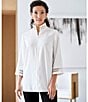 Color:White - Image 4 - Lace Trim 3/4 Sleeve Mandarin Collar Shirt