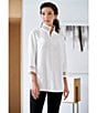 Color:White - Image 5 - Lace Trim 3/4 Sleeve Mandarin Collar Shirt