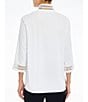 Color:White - Image 2 - Lace Trim 3/4 Sleeve Mandarin Collar Shirt